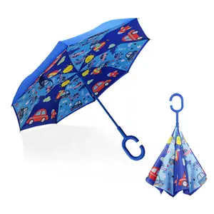 C-förmiger Griff Doppels chicht Polyester Kid Invert Reverse Umbrella