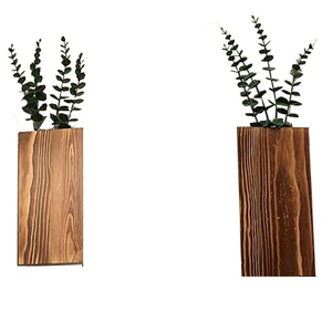 2 packs de fleurs séchées et plantes artificielles d'intérieur Vase de poche en bois Décoration de jardinière murale en bois de ferme moderne - Product Image 1
