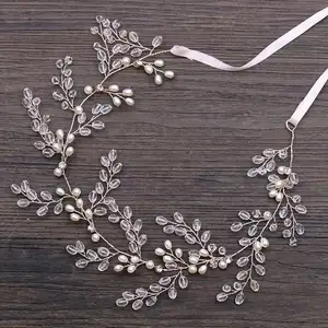 Handmade Có Dây Pha Lê Thạch Ngọc Trai Hoa Cô Dâu Tóc Dây Nho Hairband Wedding Headband Phụ Nữ Đồ Trang Sức