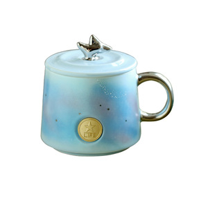 Tasse en céramique avec couvercle, motif étoile, poignée en queue de poisson électroplaquée, tasse en porcelaine pour cadeau féminin, occasion spéciale - Product Image 5