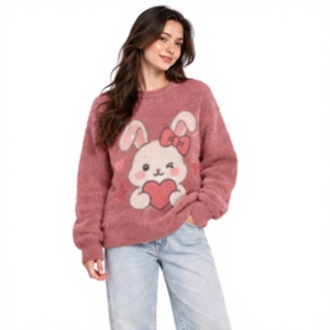 Pull en mohair surdimensionné personnalisé unisexe, en laine brossée, col rond, rayé, tricoté à la main, automne-hiver, OEM ODM - Product Image 1