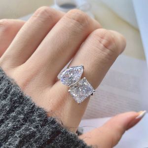 Dylam Rhodium Plated 925 Sterling <b>Silver</b> <b>Eternity</b> <b>Rings</b> Trendy Cubic Zirconia Square Irregular Band Wedding <b>Ring</b> Women - Product Image 2