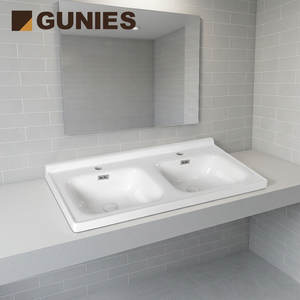Meuble de salle de bain moderne à <span class=keywords><strong>double</strong></span> <span class=keywords><strong>vasque</strong></span>, blanc pur, avec <span class=keywords><strong>robinet</strong></span> monotrou et lavabo en céramique poli pour lavage des mains - Product Image 5