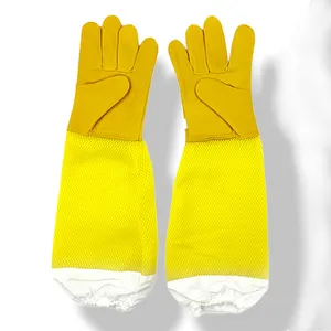 GL3028B White Mesh Anti Bee Sting Sheepskin Leather Canvas Long Sleeves Beekeeping Beekeeper Apicultural Protection Gloves