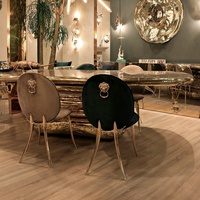 Table à Manger de Luxe Moderne Stonehenge en Cuivre, Plateau en Marbre, 10 Chaises, Design Contemporain, Métal Fait Main, Multi-Fonctionnel pour la Maison
