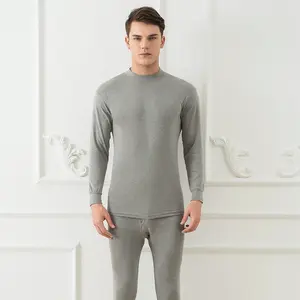 Custom Warm Winter Thermal Underwear Set Men Cotton Base Layer Thick Long John Set Gray Black 100% Cotton