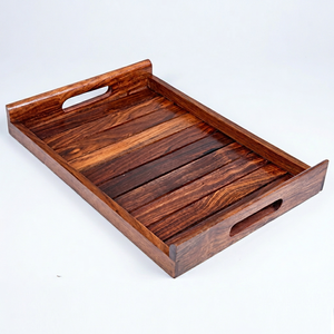 Acacia Wood Engraved Serving Tray Rectangle 14x10 Inches with Handles Rustic Design for Wedding & <b>Birthday</b> Dining <b>Table</b> Use - Product Image 1