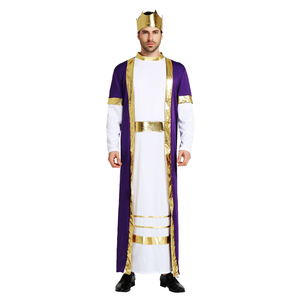 Costume de Robe de Roi Arabe de Luxe pour Hommes pour Halloween Cosplay Party Robe Blanche et Violette avec Bandeau de Roi - Product Image 4