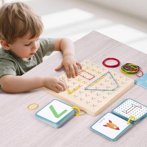 Geoplano de Madera Ecológico con Bandas Elásticas y Tarjetas de Patrones para el Aprendizaje Temprano de Matemáticas, Geometría y Desarrollo de la Creatividad en Niños - Product Image 4