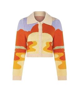 Custom OEM ODM Logo Women's <strong>Thin</strong> Jacquard Knitwear Top Cardigan Sweater Print Pattern Casual <strong>Ladies</strong> <strong>Jumper</strong> for Autumn/Winter - Product Image 1