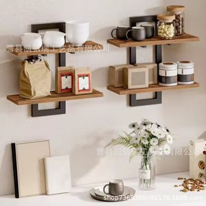 Cross-border wooden bathroom storage rack, kitchen and living room <b>wall</b>-<b>mounted</b> washbasin cosmetic <b>wall</b> multi-functional <b>shelf</b> - Product Image 2