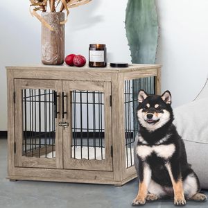 Cage à <span class=keywords><strong>chien</strong></span> multifonctionnelle avec lit confortable, style meuble, cage à <span class=keywords><strong>chien</strong></span> en bois, table d'appoint - Product Image 6