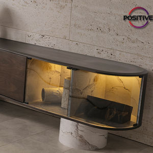 Mobile TV Contemporaneo in Legno Scuro con Superficie in Compensato Impiallacciato, Design Curvo, Resistente ai Graffi, Arredamento per la Casa - Product Image 3