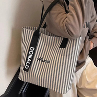 Nouveauté, sac fourre-tout d'été en toile à rayures pour femmes, sac à bandoulière de grande capacité avec fermeture éclair, style coréen