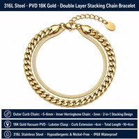 Bracelet double couche en acier inoxydable, chaîne plate simple, style cubain et serpent, prêt à l'emploi en gros