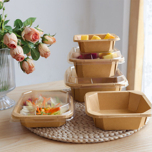 Caja de papel Kraft para llevar, caja para cortar frutas, contenedor de embalaje de frutas, postre, comida ligera, ensalada, fiambrera, cuenco de papel desechable - Product Image 4