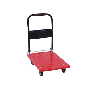 Plastic Flatbed <b>Trolley</b> <b>Four</b> <b>Wheel</b> Quiet Durable Blue 50cm Height Foldable Handcart For Household Use - Product Image 3