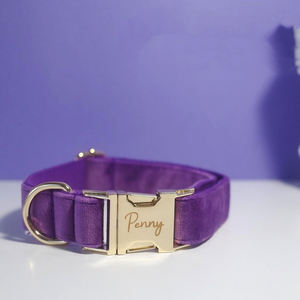 Collar personalizado de terciopelo hecho a mano, duradero, respetuoso con el medio ambiente, collares para cachorros con diseño de nombre, grabado, accesorios para perros y gatos - Product Image 4
