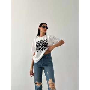 เสื้อยืดพิมพ์ลายพื้นฐานสำหรับผู้หญิง แขนสั้น ผ้าเจอร์ซีย์ ระบายอากาศได้ดี น้ำหนัก 220 กรัม สีขาว ลายม้าลาย - Product Image 3