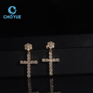Wholesale High Quality cross <b>Fine</b> Jewelry 925 Sterling Silver VVS Moissanite Classic Simple <b>Earrings</b> - Product Image 2