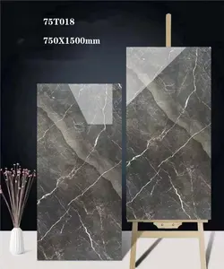 Full Body 750x1500 Dark Style Blue Black Glossy Multifaceted Interior Glazed Polished Porcelain Marble Floor Wall Tiles