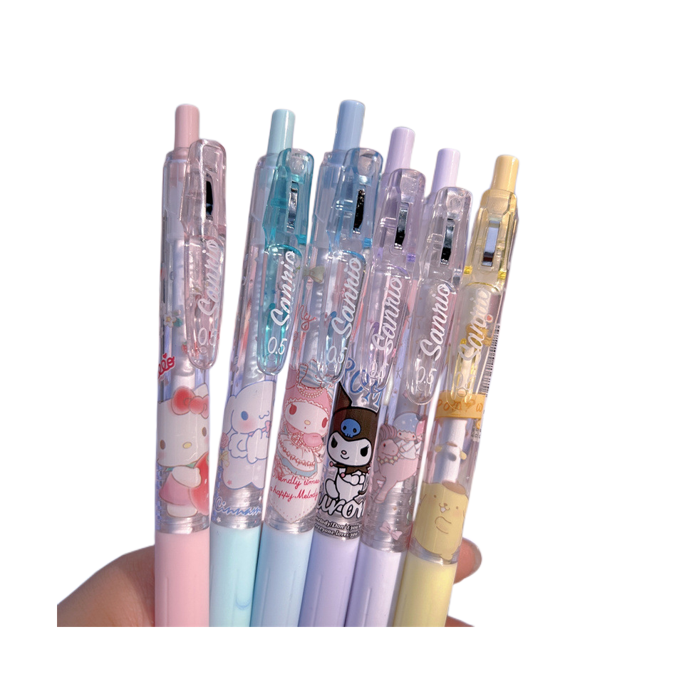 Wholesale 6pcs Press Pen Cute Gel Pen Girl Heart Student Black Pen Stationery Sets