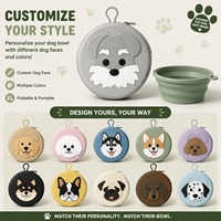 Écologique Mignon Voyage Pliable Silicone Chien Bol D'eau 2 Pièces Portable Ensemble Zipper Sac Nouveauté Conception Portable Pet Voyage