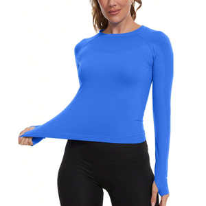 Women's Athletic Yoga <b>Tops</b> Seamless <b>Long</b> Sleeve Workout Gym Sports Breathable and Lightweight Compression Front Logo Print - Product Image 1