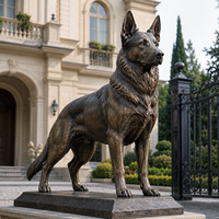 Statue de Berger Allemand en Bronze Coulé sur Mesure, Sculpture Faite à la Main par la Méthode de la Cire Perdus, Patine Antique pour Décoration Extérieure d'Entrée de Villa