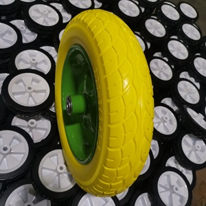 ล้อโฟม PU สีเหลือง ขนาด 8 นิ้ว แกนพลาสติกสีเขียว ล้ออุตสาหกรรมสำหรับรถเข็นมือและรถเข็นเครื่องมือ - Product Image 3