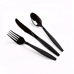 7 inch Disposable Black Transparent White Food Grade PS Plastic Forks Spoons Knives Cutlery Utensil Set For Restaurant Picnics