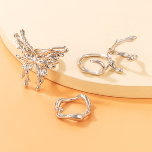 4 Pcs/Set Cincin Trendy Kreatif Bentuk Tidak Beraturan Punk Kupu-kupu Besar Geometris Inlay Zirkon Paduan Seng Hadiah Pesta Pertunangan - Product Image 5