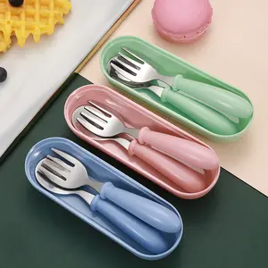 304 stainless steel children's portable flatware box fork spoon baby baby food supplement spoon meal training flatware with box