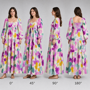 Robe longue évasée à imprimé floral pour femme, douce au toucher, à manches longues, pour occasions spéciales, automne-hiver, robe de soirée pour femme - Product Image 6