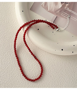Colar frisado 925 Sterling <span class=keywords><strong>Silver</strong></span> Red Ágata Colar Disponível em 4mm 6mm 8mm 10mm Perfeito para camadas - Product Image 5
