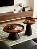 Table basse ronde en bois massif de style minimaliste moderne avec base en fer forgé, plateau en bois massif, meubles de salon