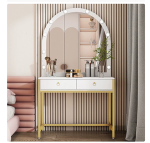 Modern <strong>Make</strong> <strong>up</strong> <strong>Vanity</strong> Table with LED Light Arch Mirror Storage Drawers Dressing Desk Bedroom Furniture - Product Image 2