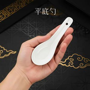 ช้อนเซรามิกสีขาวทรงกลมด้ามยาวสำหรับใช้ในบ้านและร้านอาหาร - Product Image 3