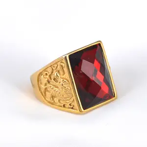 Custom Sales Men Masonic Ring Gold Plated Ruby Men's Ring