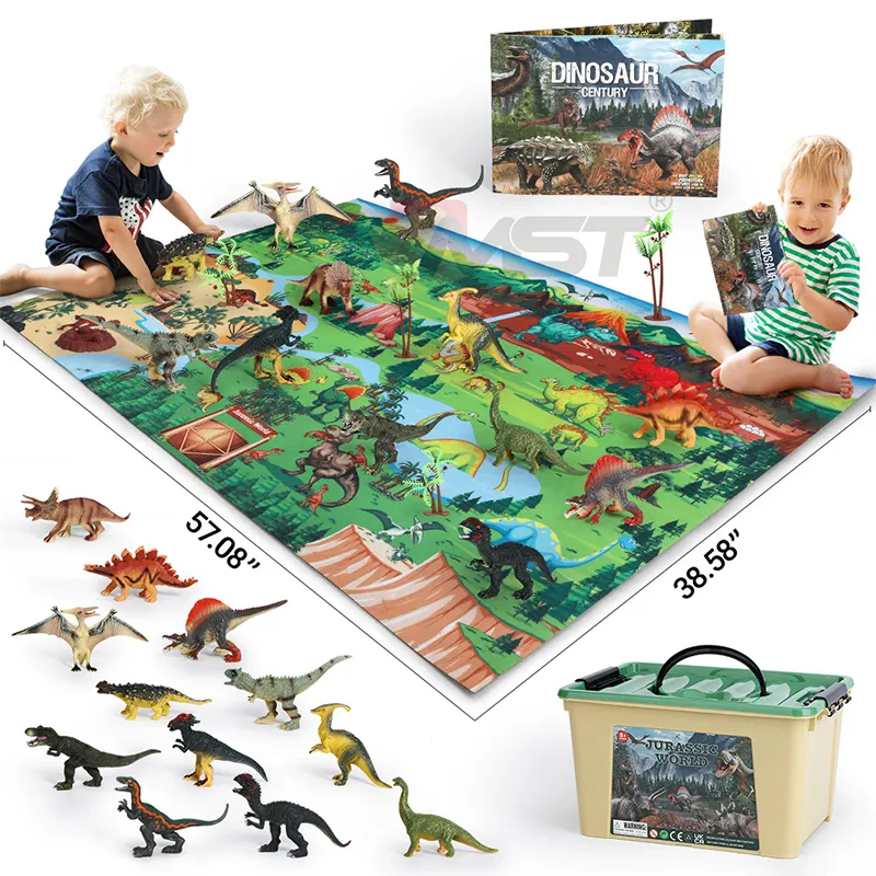 2022 Upgrade Educational Booklet Animal Figures Play set Realistic Dinosaur Toy with Large Activity Play Mat