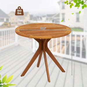 Bàn điều khiển tròn bằng gỗ rắn, Bàn cà phê trong nhà & ngoài trời, bàn ăn gỗ cho sân, vườn, bên hồ bơi, sân sau, lắp ráp dễ dàng - Product Image 6