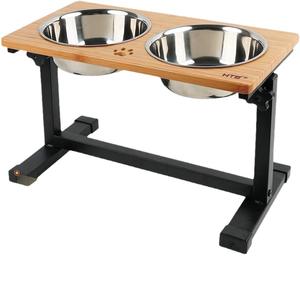 Ajustável Bambu Elevado <span class=keywords><strong>Pet</strong></span> <span class=keywords><strong>Bowls</strong></span> Portátil Aço Stand Levantado Comida e Água para Pequeno Médio Grande Gatos Cães Alimentador Lento - Product Image 5