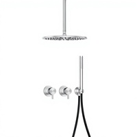 Mitigeur de douche mural de luxe moderne à trois trous en acier inoxydable avec double poignée, fonction pluie, cartouche céramique et barre coulissante