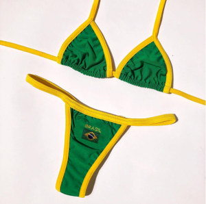 Drapeau personnalisé Bikini deux pièces femmes Sexy String maillots <span class=keywords><strong>de</strong></span> <span class=keywords><strong>bain</strong></span> contraste fendu logo imprimé personnalisation drapeau Biquini brésil <span class=keywords><strong>maillot</strong></span> <span class=keywords><strong>de</strong></span> <span class=keywords><strong>bain</strong></span> - Product Image 3