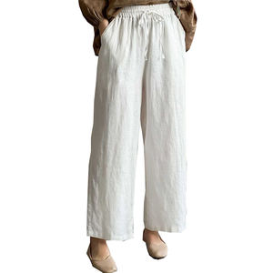 Pantalones de lino hasta el tobillo para mujer, pantalones de lino holgados transpirables, hechos a medida, moq bajo - Product Image 1