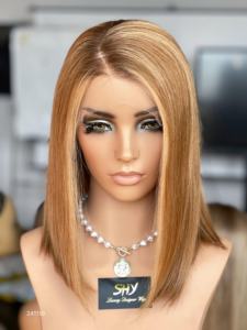 High Quality Glueless Human Hair HD 13*4 Lace Frontal Straight Highlight <b>Blonde</b> Left Part <b>Wigs</b> for Women - Product Image 2