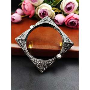 Pure Brass Party Wear <b>Silver</b> Look Bangle Free Size Openable Oxidized <b>Bracelet</b> <b>Adjustable</b> Handmade Bulk Product - Product Image 4