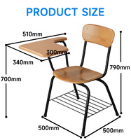 Ensemble de mobilier scolaire moderne : Chaise d'étude en bois pliable avec tablette pour la maison, le bureau, l'hôpital, la salle de sport et le salon