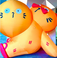 Personnage de dessin animé gonflable géant personnalisé, double chat gonflable mignon orange assis, modèle de chats jumeaux gonflables pour centre commercial