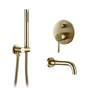 EOURU Brass Gold Popular Concealed Shower Set Apartment Bath Customized Luxury Bathroom Wall Shower Set